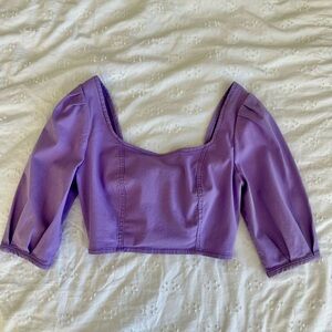Circus.NY Lavender Puff‑Sleeve Structured Crop Top